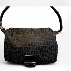 FENDI Black FF Monogram Canvas Mama Zucca Baguette Shoulder Bag VintageY2K vibe